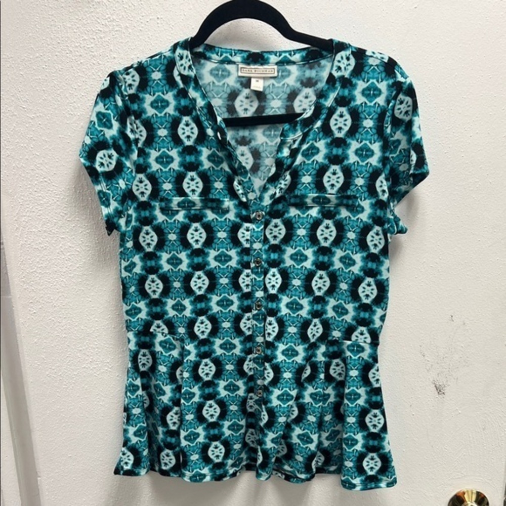 Dana Buchman Blue and Black Geometric Blouse